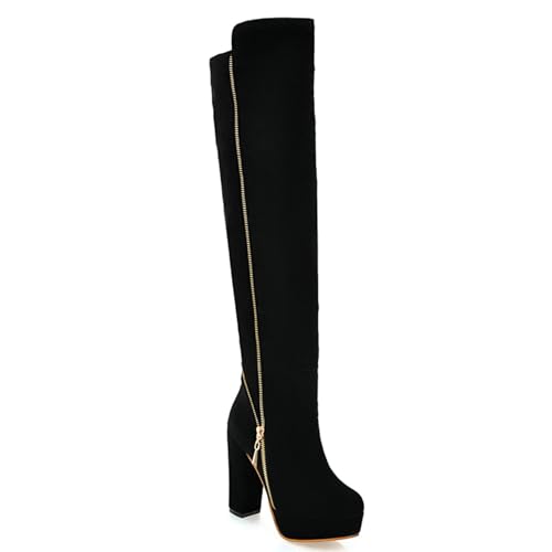 Uniquelly Womens Over The Knee Boots Chunky High Heel Platform Riding Boots Round Toe Side Zipper Long Boots Winter Dress Shoes3
