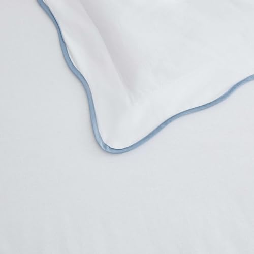 Image of Martha Stewart - Twin Comforter Set, Crisp & Smooth Bedding with a Cotton Percale Lightweight Feel, Reversible 2 Piece Bed Set with Matching Pillowcase (Simple Scallop Blue)