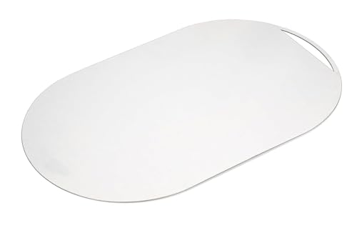 Image of Stainless Steel Oval Cutting Board - Heavy Duty, Anti-Rust, Non-Slip, Food Grade Chopping Board for Vegetables, Fruits, Meat, Bread & Dough - Durable, Safe & Unbreakable Kitchen Essential