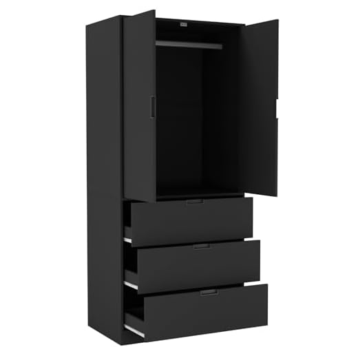 URBNLIVING Modern 2 Door Wardrobe with 3 Drawers & Hanging Rail, Stylish Freestanding Storage, Spacious Interior, Durable Chipboard Build, Easy to Assemble Bedroom Furniture