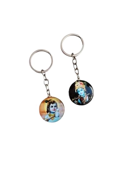 Porte-clés Lord Krishna double face en verre premium - Accessoire raffiné multicolore Medium