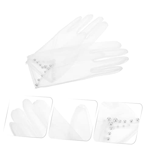 1 Pair Elegant Pearl Beaded Wedding Gloves for Women Mesh Bridal Dress Gloves Vintage Style Tulle Sleeves for Parties and Special Occasions Comfortable Fit Decorative Design4