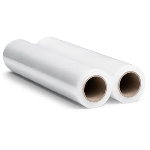 RAGO® Stretchfolie Transparent folie für möbel 2 Stück 150m l Hand Stretchfolie rollen I Palettenfolie Handfolie Wickelfolie I Verpackungsmaterial (7,5 x 7,5 x 40 cm) 0,9 kg I 150m Länge