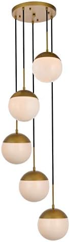 Eclipse 18 Inch 5-Light Pendant in Brass & Frosted White