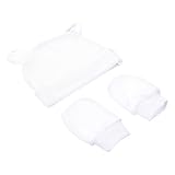 GLEAVI Baumwollmütze und Kratzfeste Handschuhe Satz Weiß Weich Atmungsaktiv mit Babysocken Neugeborene Schutz und Wärme