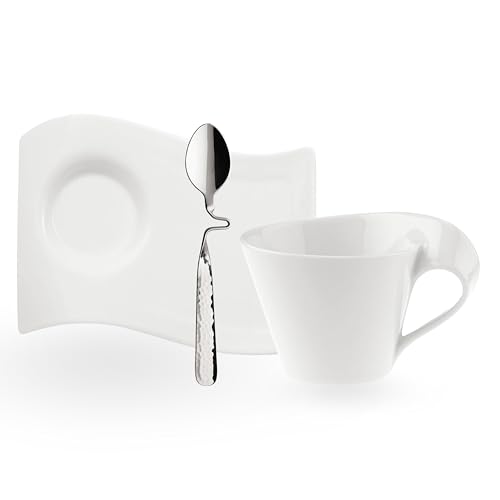 Villeroy & Boch Set Per Cappuccino, Tazzina, Piattino, Per 1 Persona, Lavabile In Lavastoviglie, Bianco, Set Da 3 Pezzi