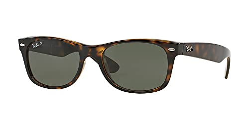 Ray-Ban RB2132 New Wayfarer Sunglasses + Vision Group Accessories Bundle (Tortoise/Crystal Green Polarized (902/58), 55, Millimeters)
