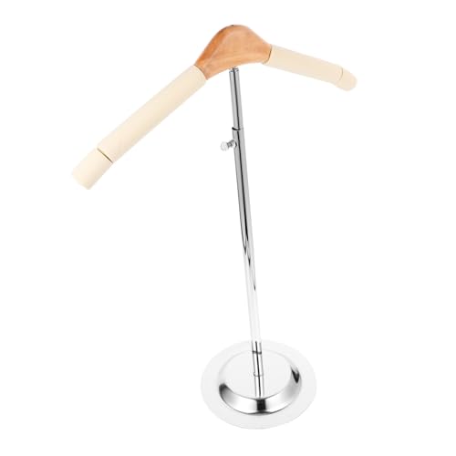 VALICLUD Perchero T Ajustable para Camisetas y Abrigos Altura Regulable de 46.5 a 79 Cm, Estructura de Acero Inoxidable y Base de Madera para Eventos y Tiendas