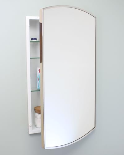 Fox Hollow Furnishings 16x26 Harper Crescent Metal Framed Rectangle Recessed Bathroom Medicine Cabinet, Arced Mirror, 14x24 in-Wall Opening, Adjustable Glass Shelves, Magnet Close, Chrome