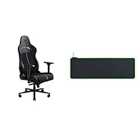 Razer Enki PC Gaming Chair, Standard, Black &amp; Goliathus Extended Chroma Gaming Mousepad: Customizable Chroma RGB Lighting, Soft, Cloth Material, Balanced Control &amp; Speed, Classic Black