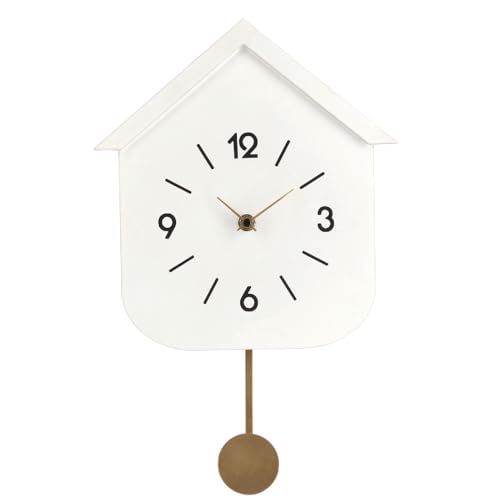 Decor Space Orologio da parete Home con pendolo in acciaio a batteria 24x5,5x37,5 h cm (bianco)