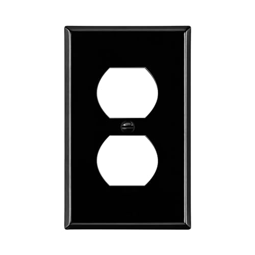 ENERLITES Duplex Receptacle Outlet Metal Wall Plate, 1-Gang, Black Gloss