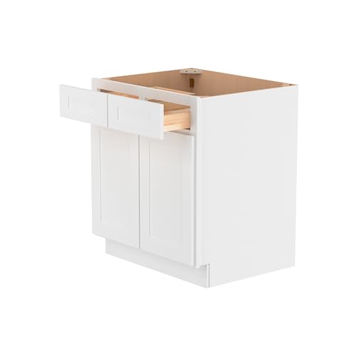 Image of Furinno Shaker Drawer Base Kitchen Cabinet with 2-Doors, Ready to Assemble, 24 D x 30 W x 34.5 H, White