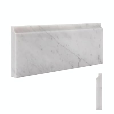 Adolif Carrara White Marble Baseboard Trim Molding, 4.5"X12" Polished Wall Base Moulding for Kitchen Bathroom Wall Floor Shower, 4 Pcs