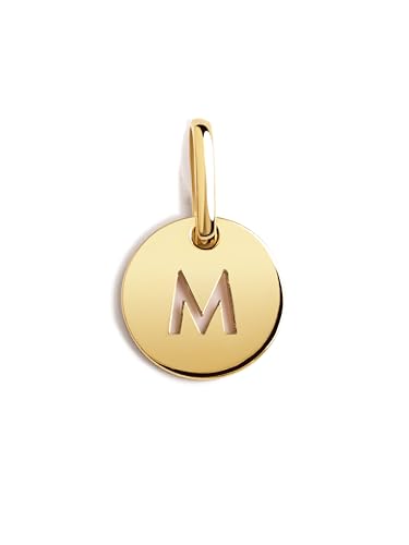 SINGULARU - Mini Médaillon Lettre. Pendentif initial en argent sterling 925 avec finition plaqué or 18Kt. Combinable avec collier. Bijoux pour femme. Lettre M