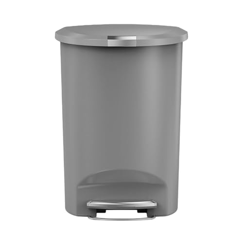 simplehuman 50 Liter / 13 Gallon Semi-Round Kitchen Step Trash Can with Secure Slide Lock, Grey Plastic