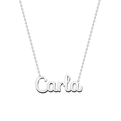 cotigo Collar Nombre Acero-Incluye Tarjeta con Significado-Colgante Nombre Plateado o Dorado-Regalos Personalizados para Cumpleaños-Navidad-Día de madre-San valentín (Carla-Plateado)