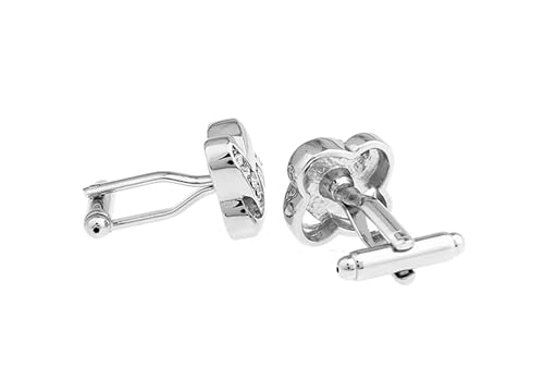 Gemelos de plata para bodas y ceremonias formales con circonitas blancas redondas de hombre