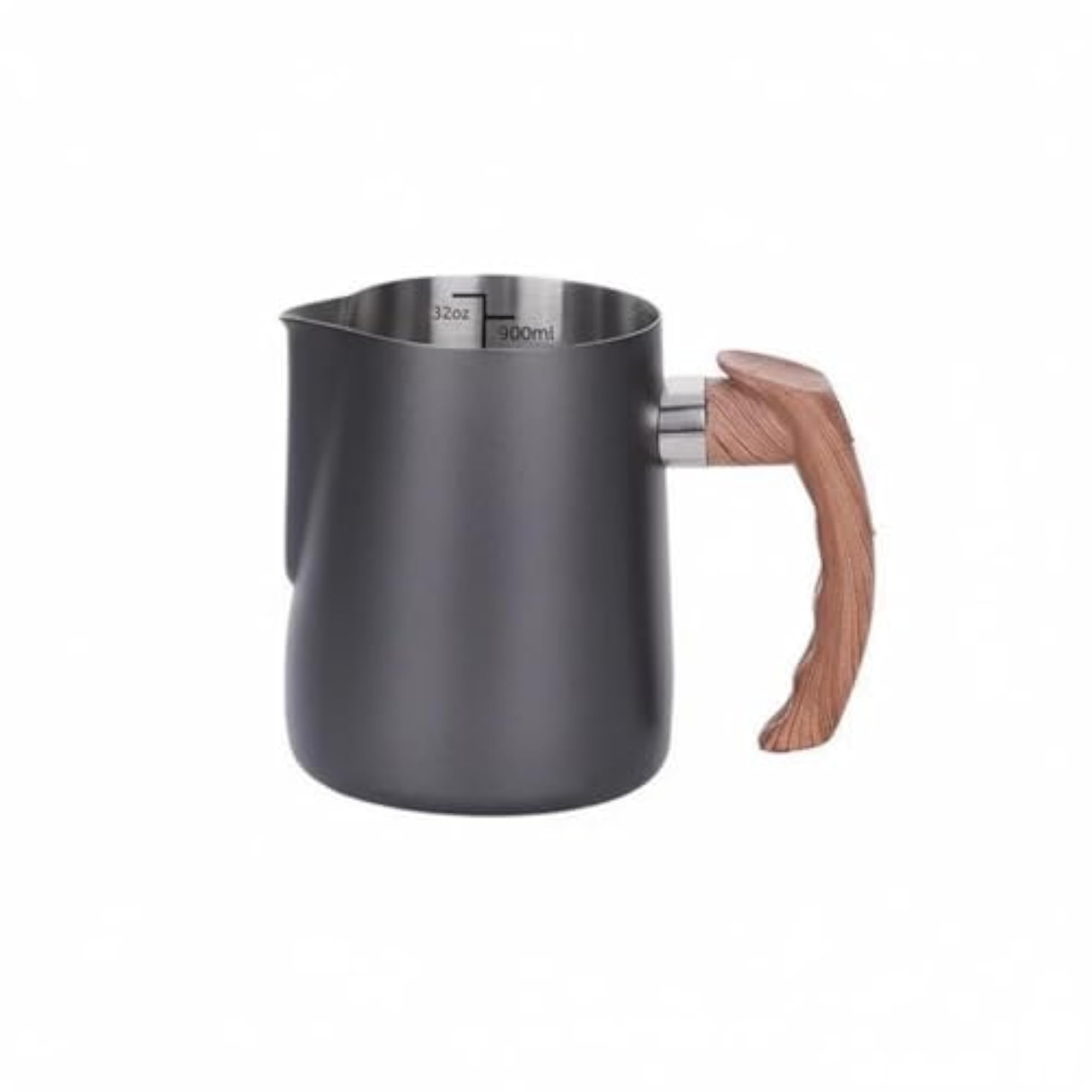 Latte Art Jug with Wooden Handle, Stainless Steel