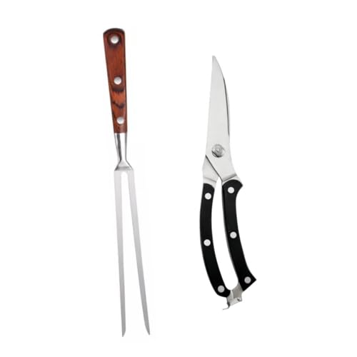POPETPOP 1set Multipurpose Grill Fork Food Shears Ergonomic -Scald Roasting Forks for Barbecue Camping and Outdoor Cooking BBQ Tools for Meat Seafood and Vegetables