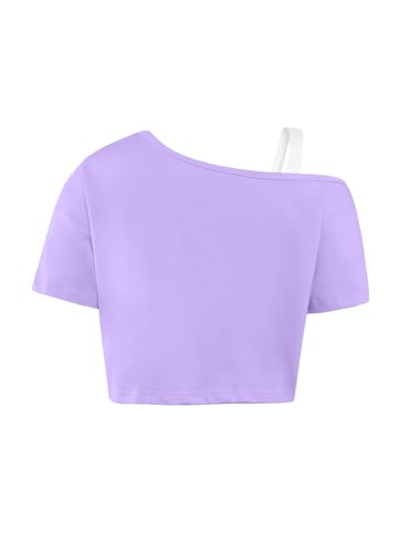 Image of Girls Off The Shoulder Tops Asymmetrical Short Sleeve Crop Top Cute Summer Tee Shirts