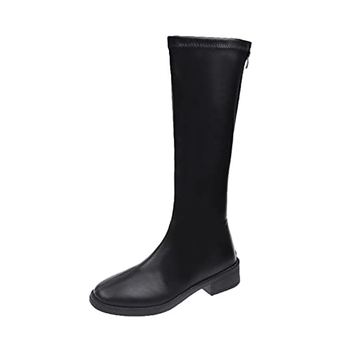 Bottes d'équitation femmes en cuir à talon bloc et zip