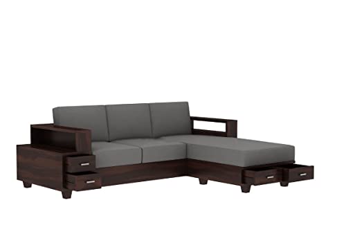Image of Sheesham Solid Wood L-Shape Sofa for Living Room (L-Shape) (Walnut)