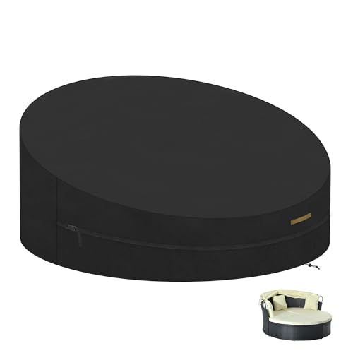 VANSHEIM Patio Rattan Day Bed Cover - Round Garden Day Bed Cover - Outdoor Daybed Furniture Covers - Waterproof Cover - 420D Oxford Fabric - Anti-UV - Ø230x90/50cm