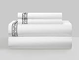 Chic Home Arden 4 Piece Organic Cotton Sheet Set Solid White with Dual Stripe Embroidery Zig-Zag Details – Includes 1 Flat, 1 Fitted Sheet, and 2 Pillowcases, King, Black