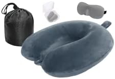 Portable Memory Foam Travel Pillow  Lightweight Neck Pillow for Travel Supports in Any Sleeping Position on Flight, Car, or Home  Washable Neck Support Pillow, Ear Plugs, Eye Mask & Carry Bag | Grey