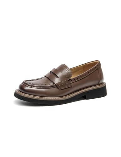 Image of BEAU TODAY Womens Leather Penny Loafers, Slip On Loafer Flats