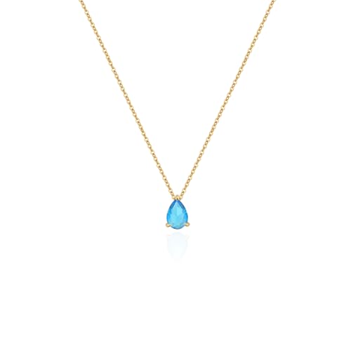 Weviway 18K Gold Plated Teardrop Blue Topaz Necklace November Birthstone Pendant Necklaces for Women Choker Necklaces Handmade Necklaces for Gift