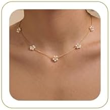 Tewiky Pearl Necklaces for Women, Dainty Gold Necklace 14k Gold Plated Single Pearl Necklace Simple Pearl Choker Necklaces for Women Trendy Cute Gold Necklace Jewelry for Women