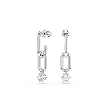 Swarovski Pendientes Constella con Dos Eslabones Interconectados, una Swarovski Zirconia Engastada en Garra que Cuelga por Debajo, Talla Redonda, Baño de Rodio, Blancos