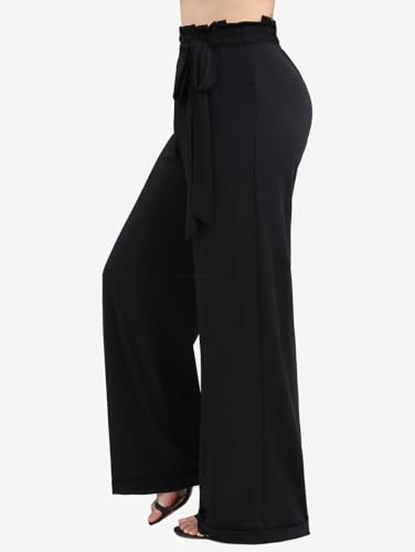 ROSE GAL Rosegal Plus Size Wide Leg Paperbag Pants with Pocket Ruffles High Waisted Casual Trousers with Pockets2