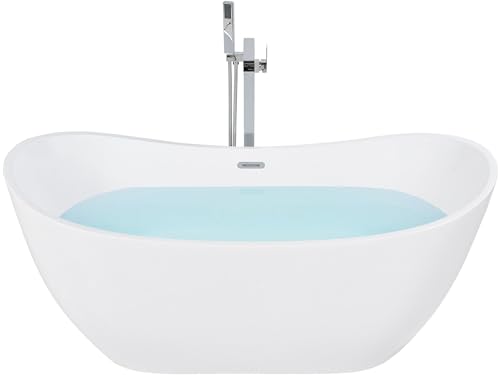 Stilvolle Acryl Badewanne oval freistehend weiß mit Überlauf 170 x 77 cm Antiqua
