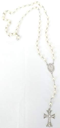 Terço De Noiva Prata Perolas Creme Tamanho Médio