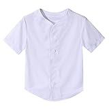 Yuji Itadori Kids Baseball Jersey Button Boys Short Sleeve T Shirts Hip Hop Fashion Casual Sports Solid Color Shirt White 8 Years