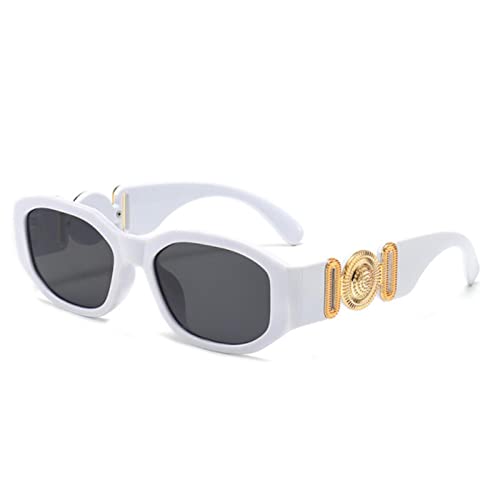 XKUN Lunettes de Soleil Femme Femmes Square Sun Lunettes Voyages Shades Retro Uv400-White,Gold