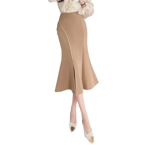 Faldas de sirena de cintura alta para mujer, elegantes con cuentas, paquete dividido, faldas largas a la cadera, Faldas Caqui, XXXXL