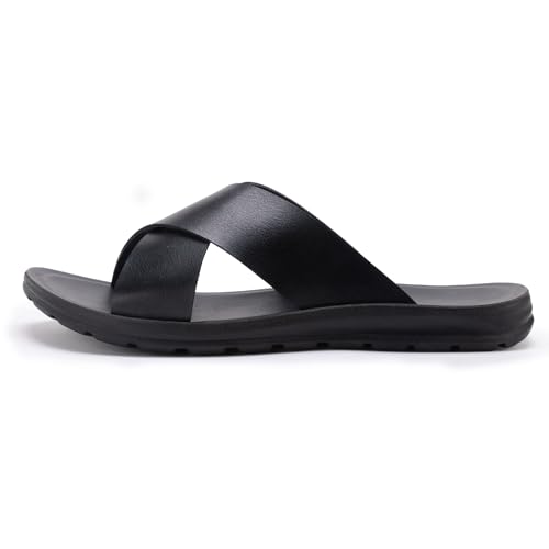 Men's sandals are both casual and fashionable. One-piece slip-on style with crisscross leather straps and flat soles, perfect for beach wear.3