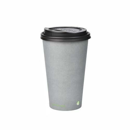 BIOFUTURE Lot de 50 tasses à café biodégradables – Gobelets en carton jetables avec couvercles – Fabriquées à partir de matériau PLA de qualité...