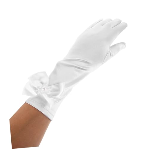 LIFKOME 1pair Elegant Ladies Butterfly Satin Gloves White Lace Gloves for Women Dressy Boys and Girls3