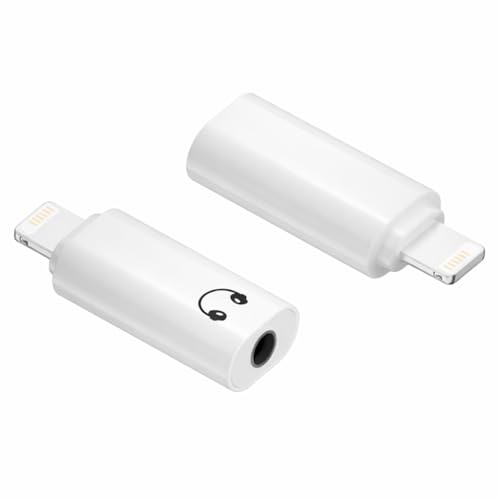 Image of A18X Lighting to 3.5mm Headphone Jack Adapter Stereo Audio Lighting Aux Earphone Dongle with Hi-Fi DAC Chip, 16bit /48kHz, Compatible with iPhone 14 /13 /12 /11 /XS (White) (White)