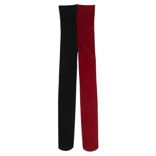 WRITWAA Two-Tone Stockings for Women - Fashion Double Color Ab Splice Nylon Thigh High Stockings in Dark Red and Black Free Size Elastic Hosiery for Party and Everyday Wear