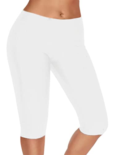 shownicer Short Leggings Sport Femme Legging Court Taille Haute Hotpants Short de Sport Yoga Jogging Pilates Fitness Leggings Cycliste Décontractés A Blanc L