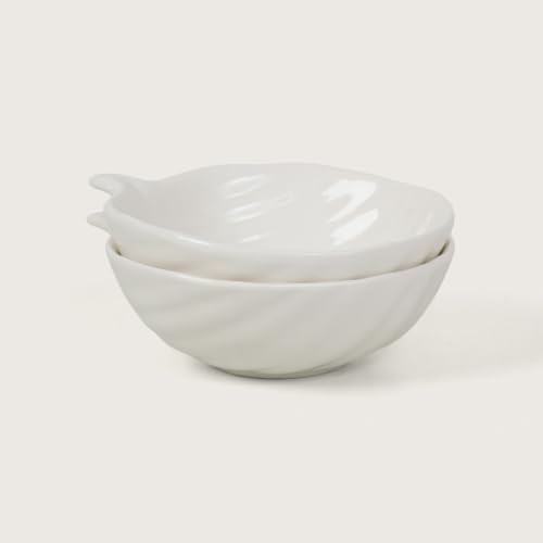 Image of HOME 360 Premium Ceramic Leaf Serving Bowls Set of 2 | Modern White Small Bowls for Snacks, Cookies, Biscuits, Desserts, Dips & Side Dishes (2, Leaf Serving Bowls)