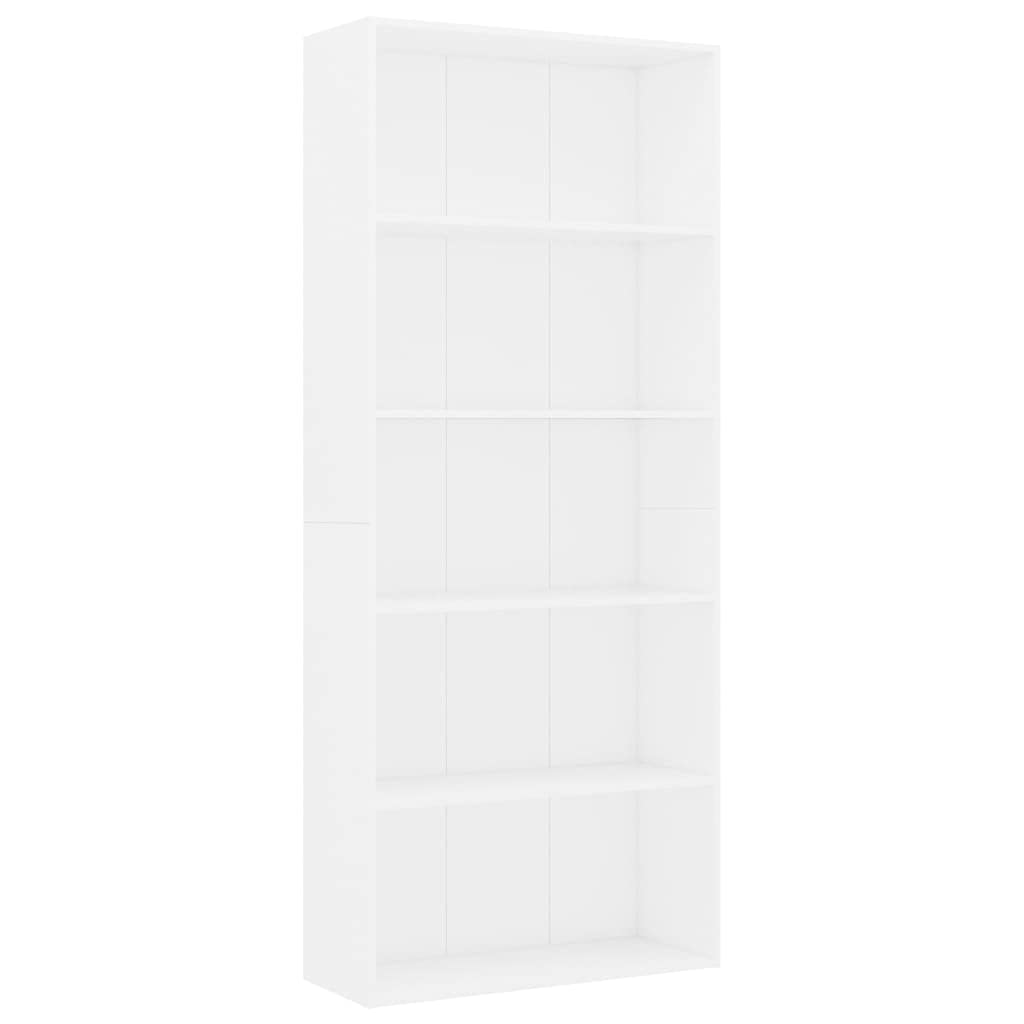 Libreria a 5 Ripiani Mobile Scaffale Bianco 80x30x189 cm | Scaffale verticale salvaspazio per soggiorno e studio con ampi ripiani aperti per libri e decorazioni.