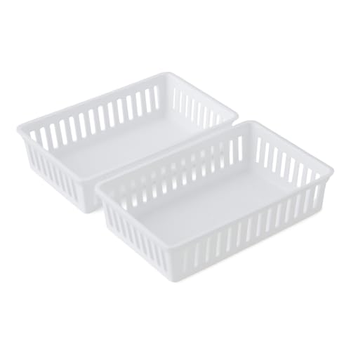 RELUVA Clear Drawer Organizer Bins with White Lids Set of 2