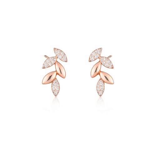 Image of Nilu's Collection Rose Gold Plated American Diamond Floral Leaf Necklace Set with Matching Drop Earrings For Women And Girls | Anti-Tarnish | Anti-Allergy | Office Wear